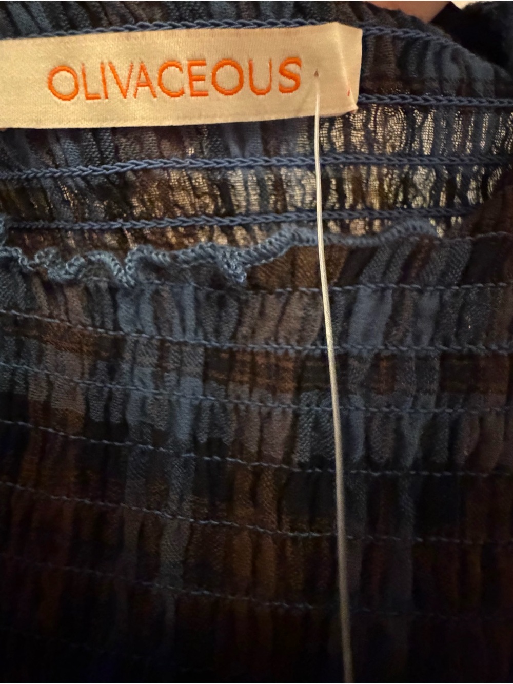 Olivaceous Blue and Brown Plaid Puff-Sleeve Mini Dress - Picture 2 of 2
